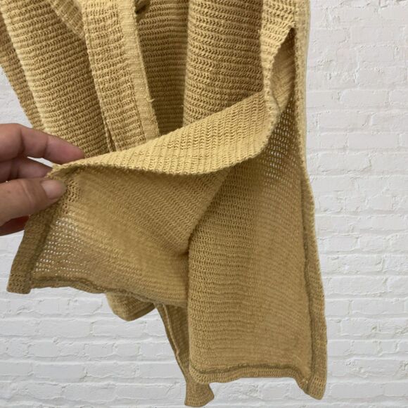 Joy Charlotta XS Cotton Knit Dress Tie Belt Mustard Yellow Side Slit Boho - Picture 11 of 16